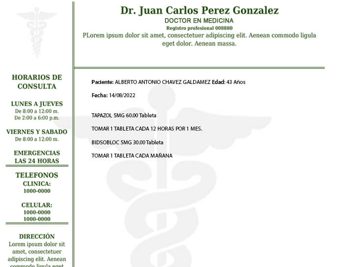 Receta médica personalizable - Clinic Control